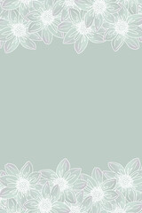 Pastel frame with white dahlia flowers drawn from smooth lines. Beautiful spring blooming at the top and bottom of the frame