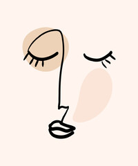 Boho prints with line art face and hand painted shapes
