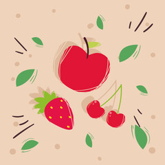 apple strawberry and cherry fruit vector design