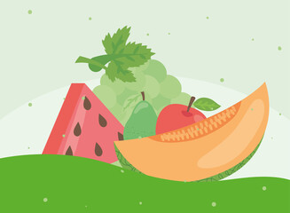 Healthy food fruits icon group vector design