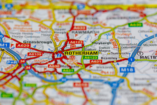 02-19-2021 Portsmouth, Hampshire, UK rotherham and surrounding areas shown on a road map or Geography map