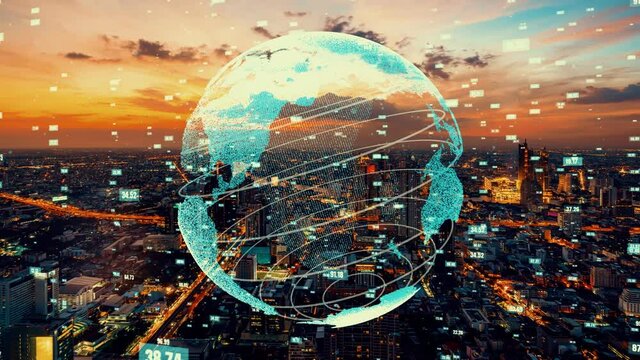 Global connection and the internet network modernization in smart city . Concept of future 5G wireless digital connecting and social media networking .