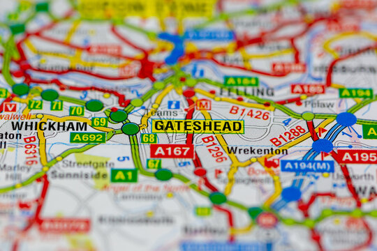 02-19-2021 Portsmouth, Hampshire, UK gateshead and surrounding areas shown on a road map or Geography map