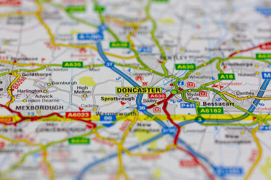 02-19-2021 Portsmouth, Hampshire, UK doncaster and surrounding areas shown on a road map or Geography map