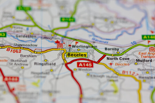 02-19-2021 Portsmouth, Hampshire, UK beccles and surrounding areas shown on a road map or Geography map