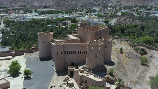 Aerial view of Al Rustaq Fort in Al Rustaq, Oman