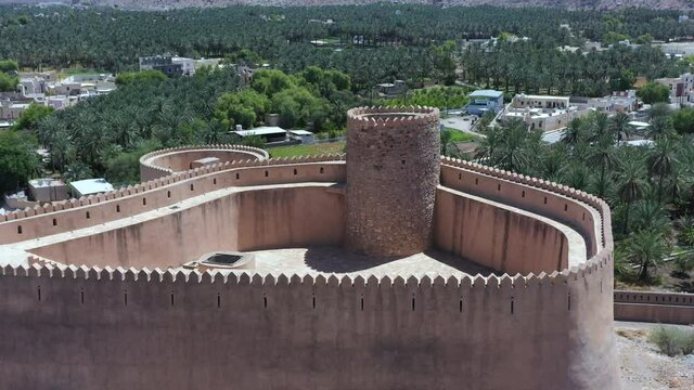 Aerial view of Al Rustaq Fort in Al Rustaq, Oman