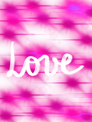 Digital illustration of Love handwritten on a textured background with light flares