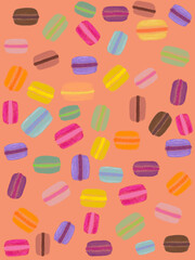 Digital illustration of multicolor macaron cookies wallpaper