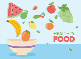 Healthy food fruits bowl vector design