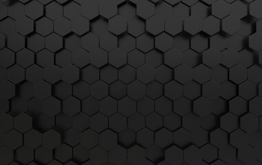 Hexagonal abstract background, depth of field effect. Modern cellular honeycomb 3d panel with hexagons. Ceramic, plastic tile. 3d wall texture.  Geometric background for interior wallpaper design
