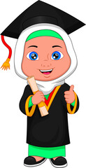 Cartoon moslem girl in graduation costume