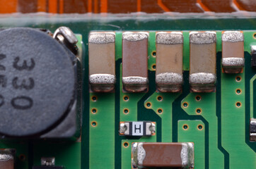 Closeup of electronic circuit board with processor