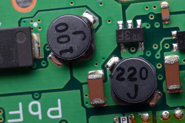 Closeup of electronic circuit board with processor