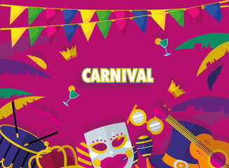 carnival icon set with banner pennant vector design