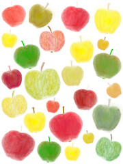 Digital illustration wallpaper of colorful apples with stems