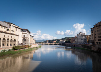 Fototapeta na wymiar Arno river, View from bridge Ponte Vecchio Florence, Italy 