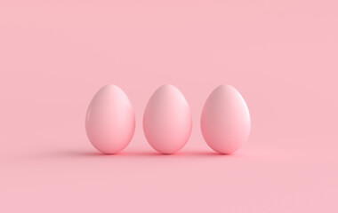 Pastel pink easter eggs on pink background. 3d render, digitally generated template. Happy Easter eggs big hunt or sale banner
