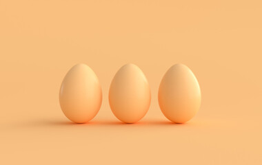 Pastel beige easter eggs on beige background. 3d render, digitally generated template. Happy Easter eggs big hunt or sale banner