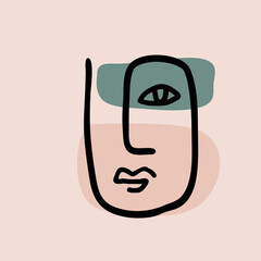 Abstract contemporary woman face. Modern trendy beauty sign. Female face symbol. Lineart colorful drawing.