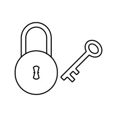 flat illustration of padlock and key vector icon, security sign symbol. vector illustration