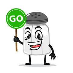vector illustration of salt shaker mascot or character holding sign says go
