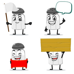 vector illustration of salt shaker mascot or character collection set with blank sign theme
