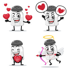 vector illustration of salt shaker mascot or character collection set with love or valentine or love theme