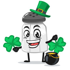 vector illustration of salt shaker mascot or character wearing shamrock hat