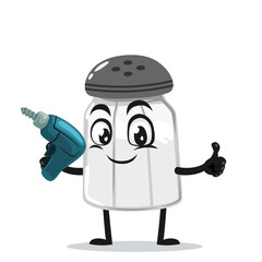 vector illustration of salt shaker mascot or character holding hand drill