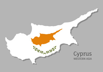 Map of Cyprus with national flag. Highly detailed editable map of Cyprus, Western Asia country territory borders. Political or geographical design element vector illustration