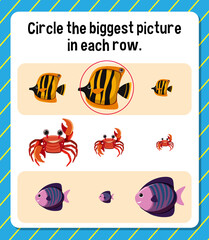 Circle the biggest picture in each row worksheet for children