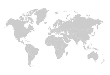 Fototapeten Graue leere Weltkartensilhouette. Leere Kartenvorlage der Erde mit geografischen Gebietsgrenzen Vektor Illustration isoliert auf weißem Hintergrund. © Sunflower