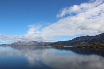 Reflections on the Chilean Fjords, Patagonia, southern Chile.