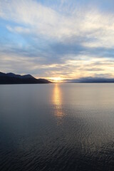 Sunset in the Chilean fjords, Patagonia, southern Chile.