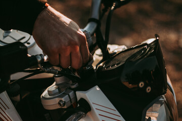 Motorbike engine on an orange sunset