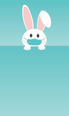 vertical easter card with rabbit wearing face mask and copy space