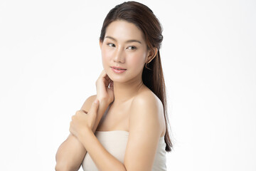 Beautiful young asian woman with clean fresh skin on white background, Face care, Facial treatment, Cosmetology, beauty and spa, Asian women portrait