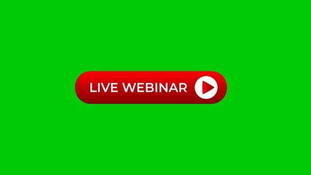 Live streaming webinar sign with red button symbol on green screen, Suitable for online seminar, live event business, live TV show, social media live broadcast, podcast, etc.