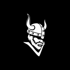 Viking logo Design Elements For Heraldic Logo. 
Warrior Head In a Viking Helmet. Vector illustration in stamp style.