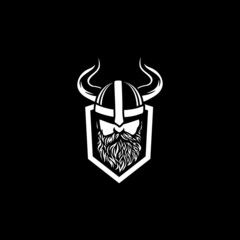 Viking logo Design Elements For Heraldic Logo. 
Warrior Head In a Viking Helmet. Vector illustration in stamp style.