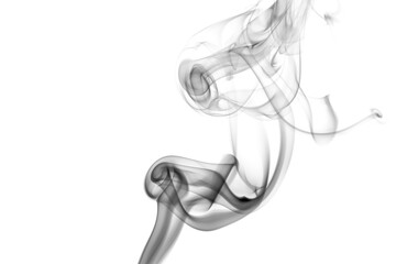 Abstract black gray smoke moving on white background. Steam fire design