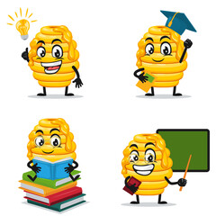 vector illustration of hive bee mascot or character collection set with education theme