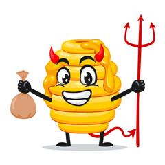 vector illustration of hive bee mascot or character Wearing devil costume and holding trident
