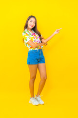 Portrait beautiful young asian woman wear colorful shirt for sonkran festival