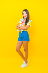 Portrait beautiful young asian woman wear colorful shirt for sonkran festival