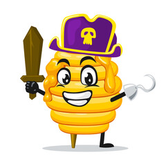vector illustration of hive bee mascot or character wearing pirates costume and holding wooden sword