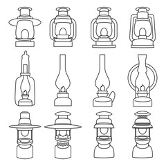 vintage lantern linear icons.  Flat vector illustration. Objects isolated on white background. © Tarala