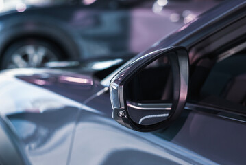 Obraz na płótnie Canvas Car side mirror with turn signal, closeup