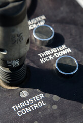 close-up of motor boat thruster controls
